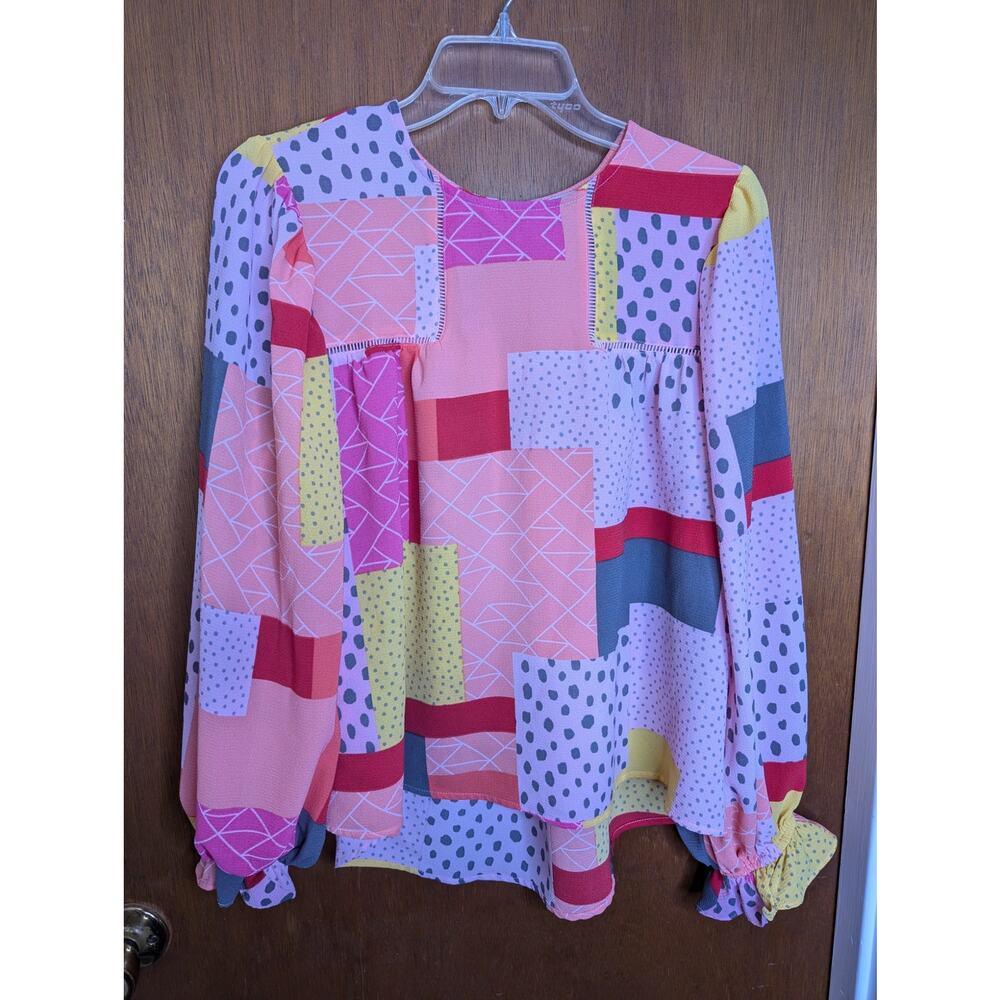 Fate Bishop Sleeve Patchwork Pattern Blouse - image 1